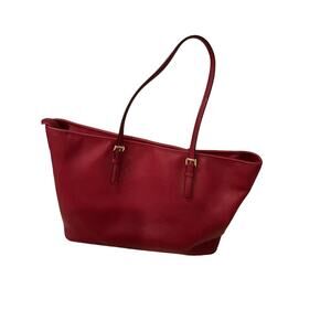 Michael Kors Women's Fashion Burgundy Leather Inner Zip Pocket Handbag Tote Bag
